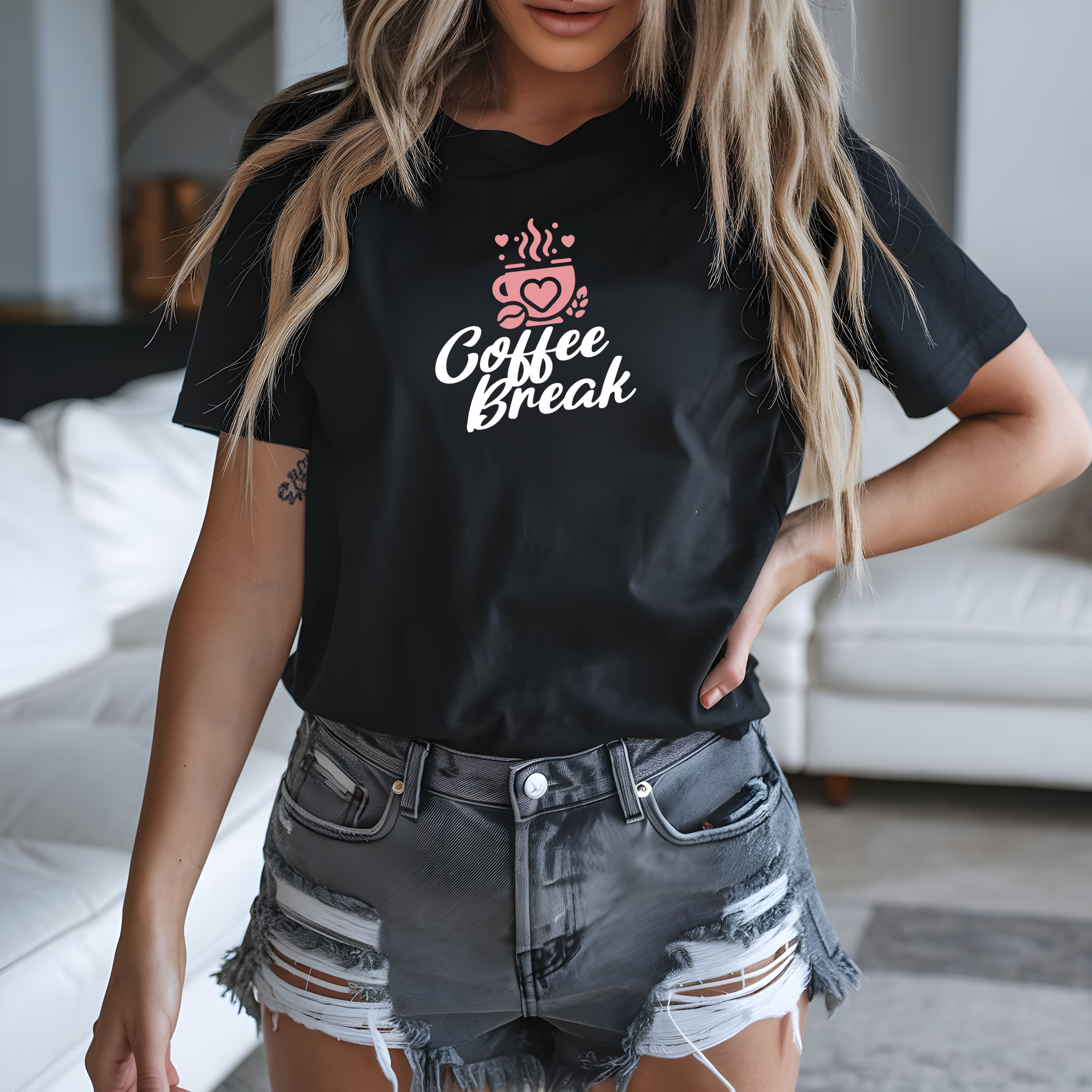 Tricou de damă oversize din bumbac 100% – model Coffee Break