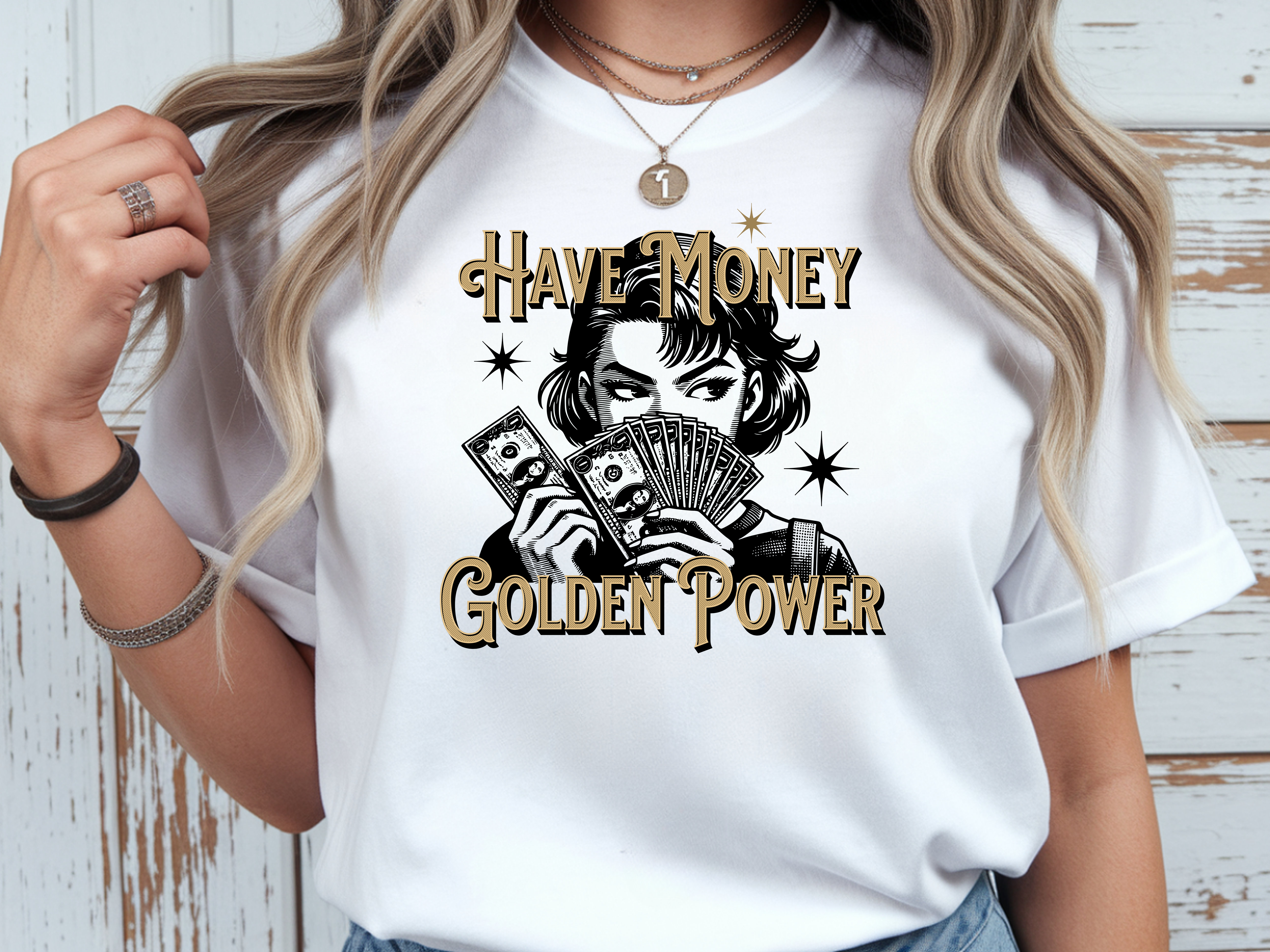 Tricou de damă oversize din bumbac 100% – model Golden Power