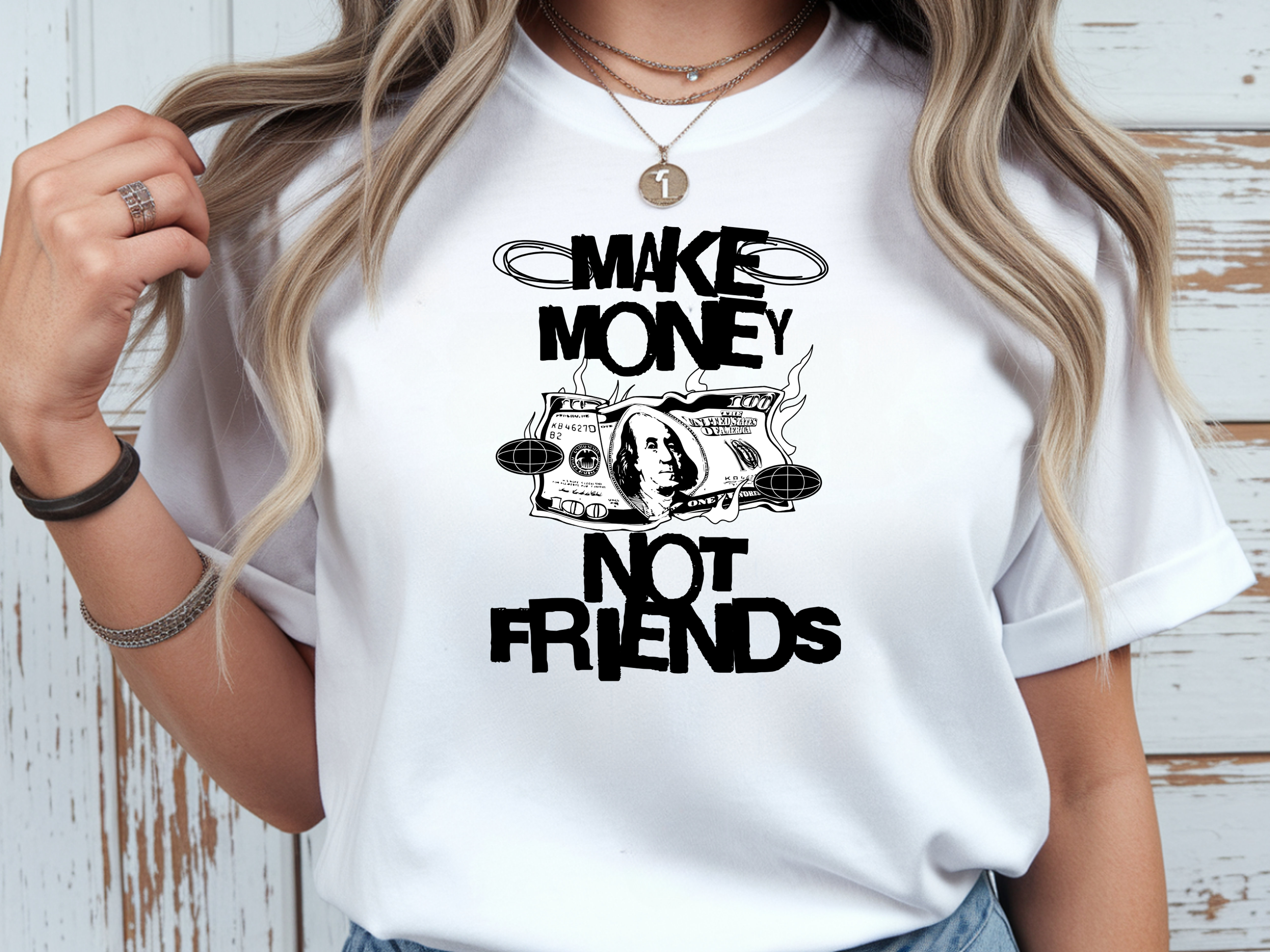 Tricou de damă oversize din bumbac 100% – model Make money not friends