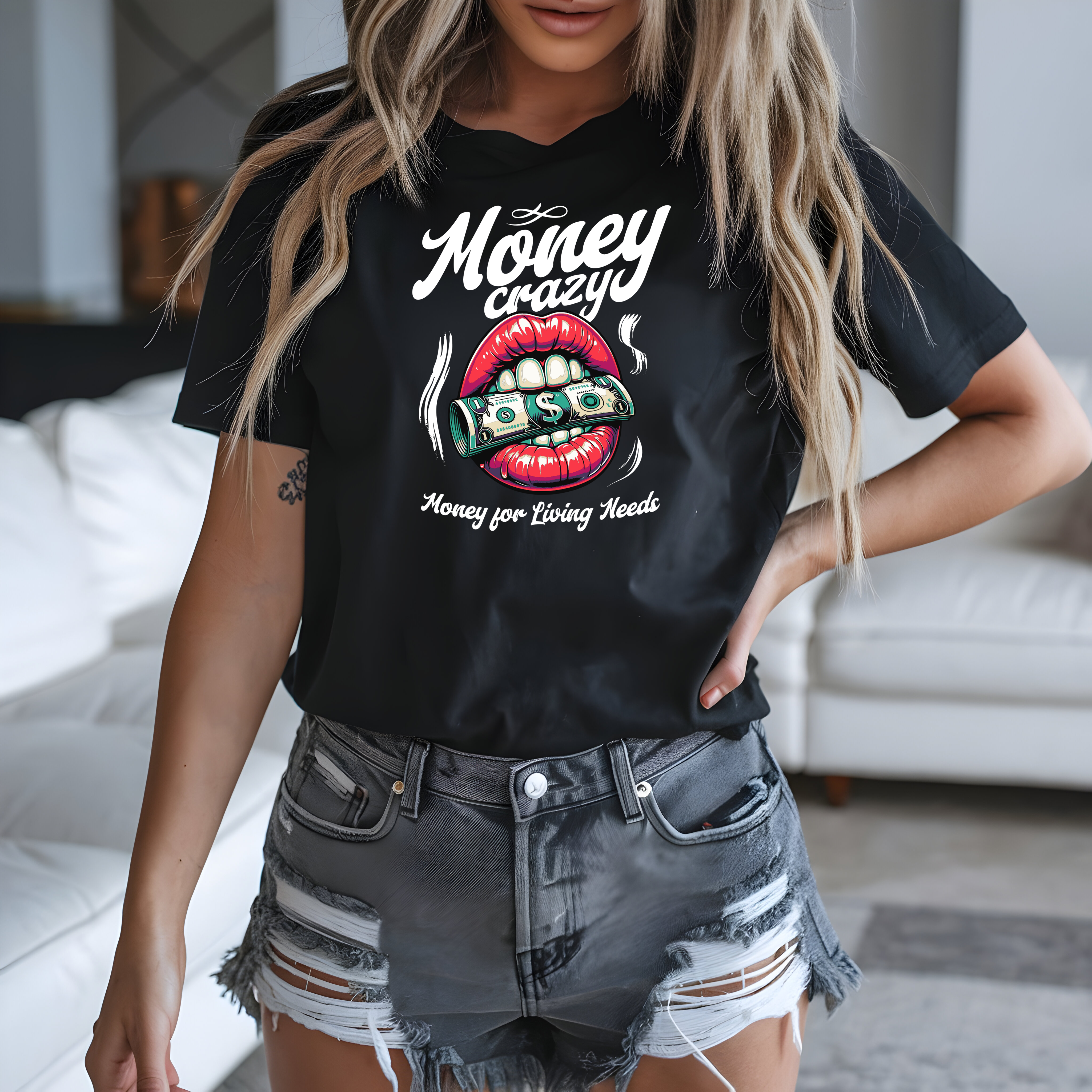 Tricou de damă din bumbac 100% – model Money Crazy