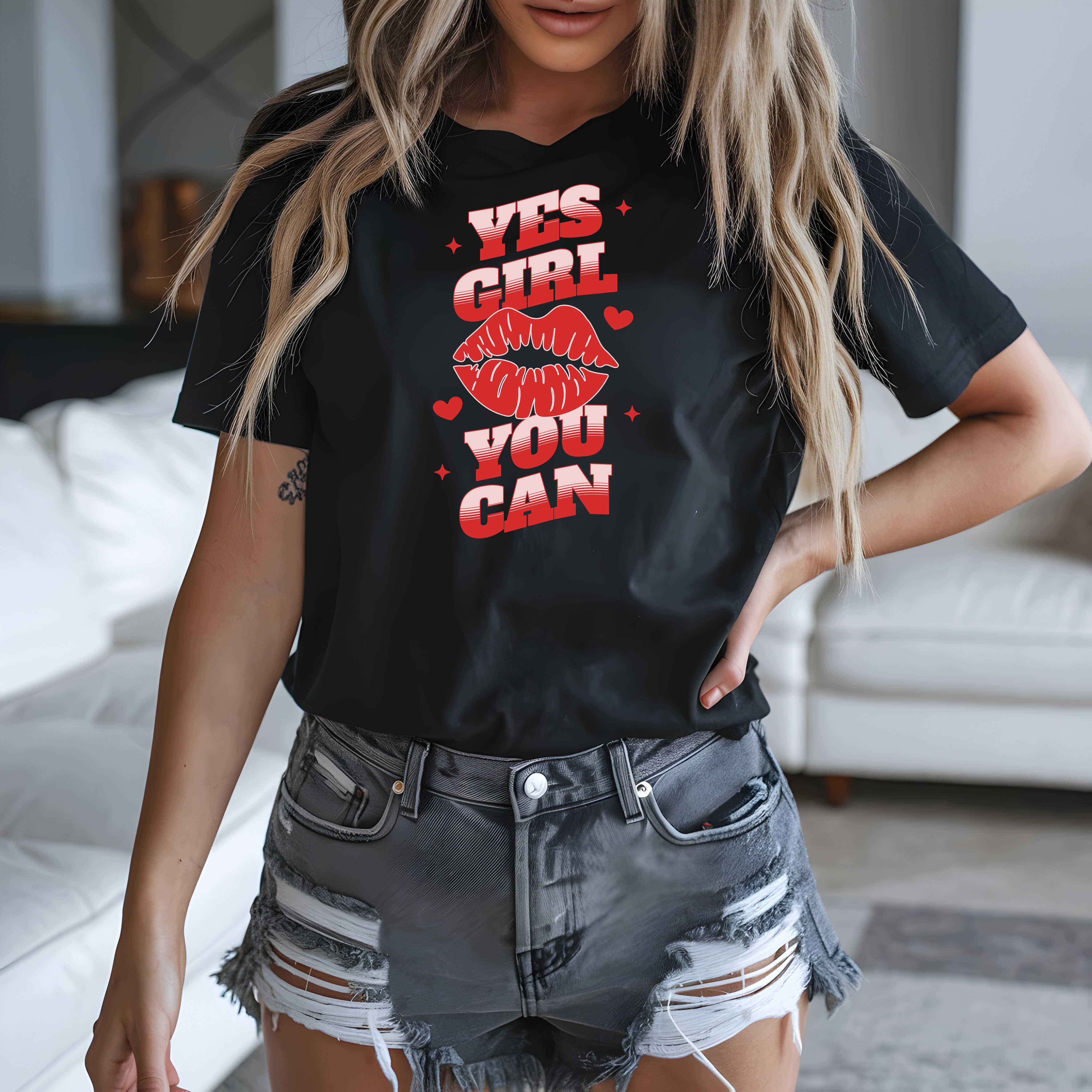 Tricou de damă oversize din bumbac 100% – model Yes Girl you can